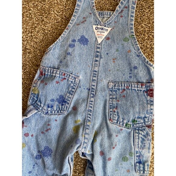 VTG OshKosh B'Gosh Size 12 Months Blue Faded Paint Splatter Overalls RARE! - Picture 5 of 9